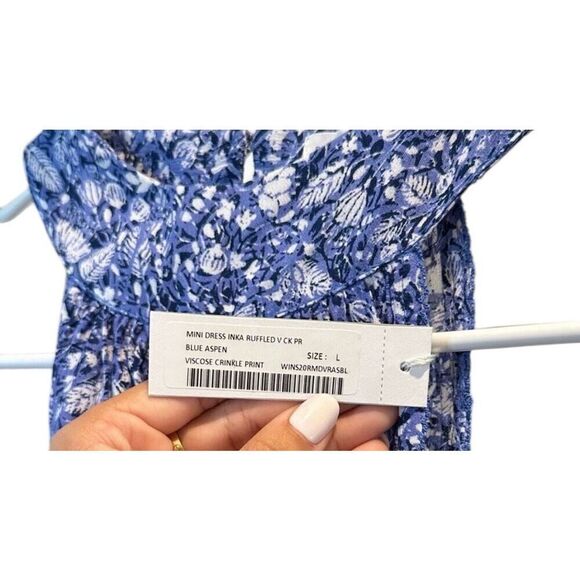 ✨POUPETTE ST BARTH Inka Ruffled Mini Sz Large Dress in Blue Apen✨ - Picture 11 of 14